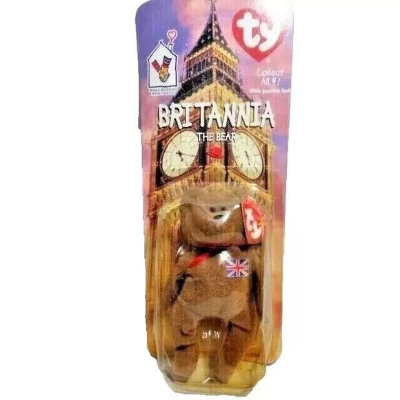 McDonalds Britannia the Bear Brown Ty Beanie Mini Baby England Plush 1999 NEW - Picture 1 of 3